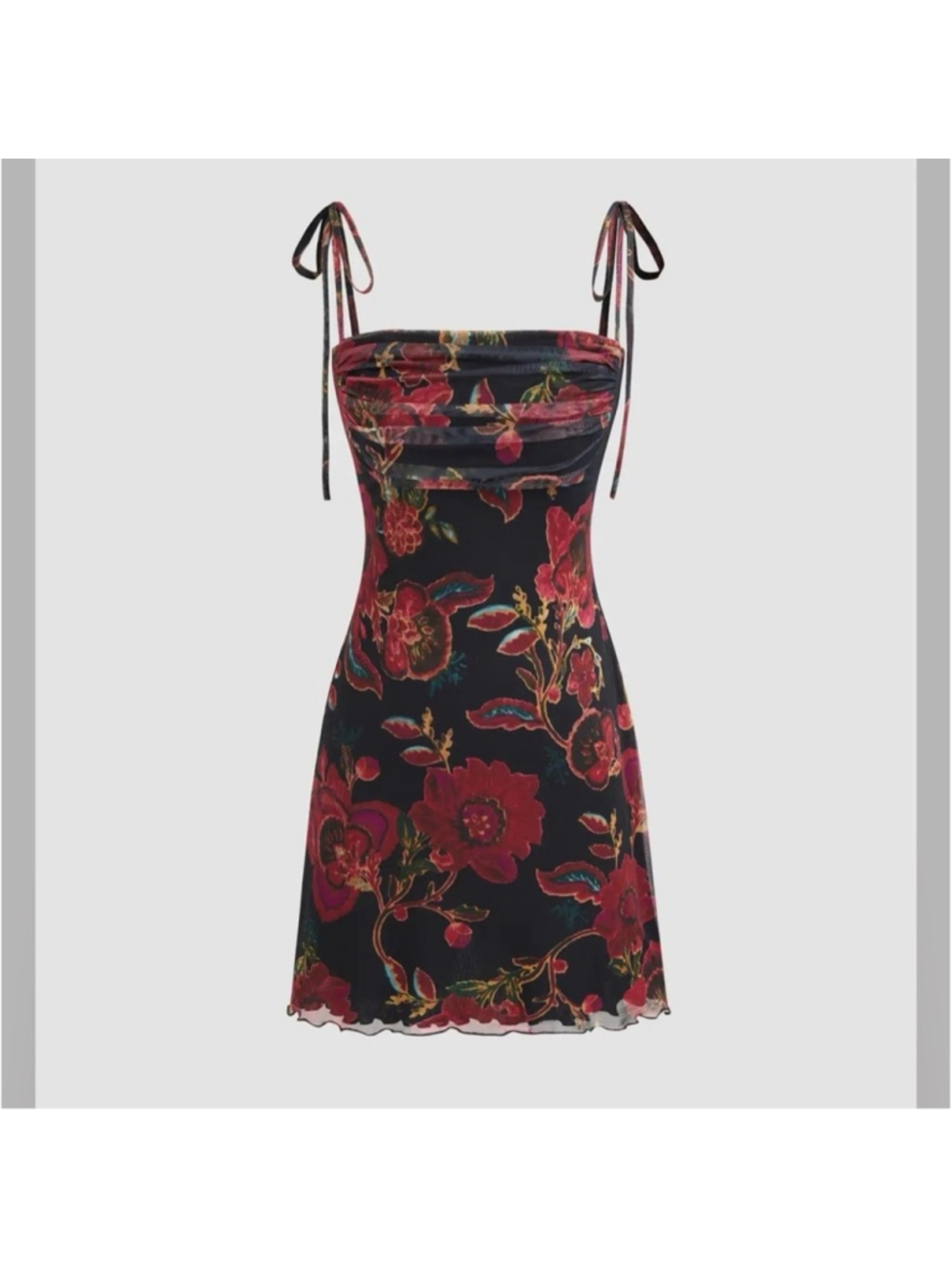Cider SQUARE NECK FLORAL RUCHED MINI DRESS L RP-12